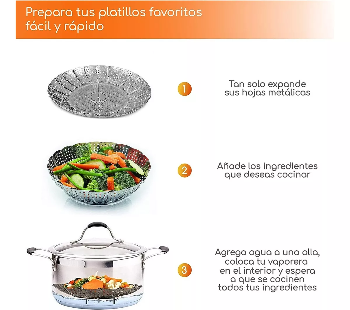 Vaporera Plegable Cocina Cesta Humeante